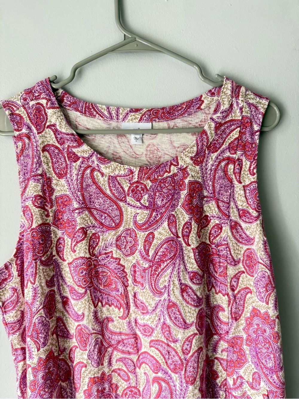 J. Jill Sleeveless Paisley Sunmer Dress Pattern Boho Cotton Pink Purple Size M - Picture 5 of 10